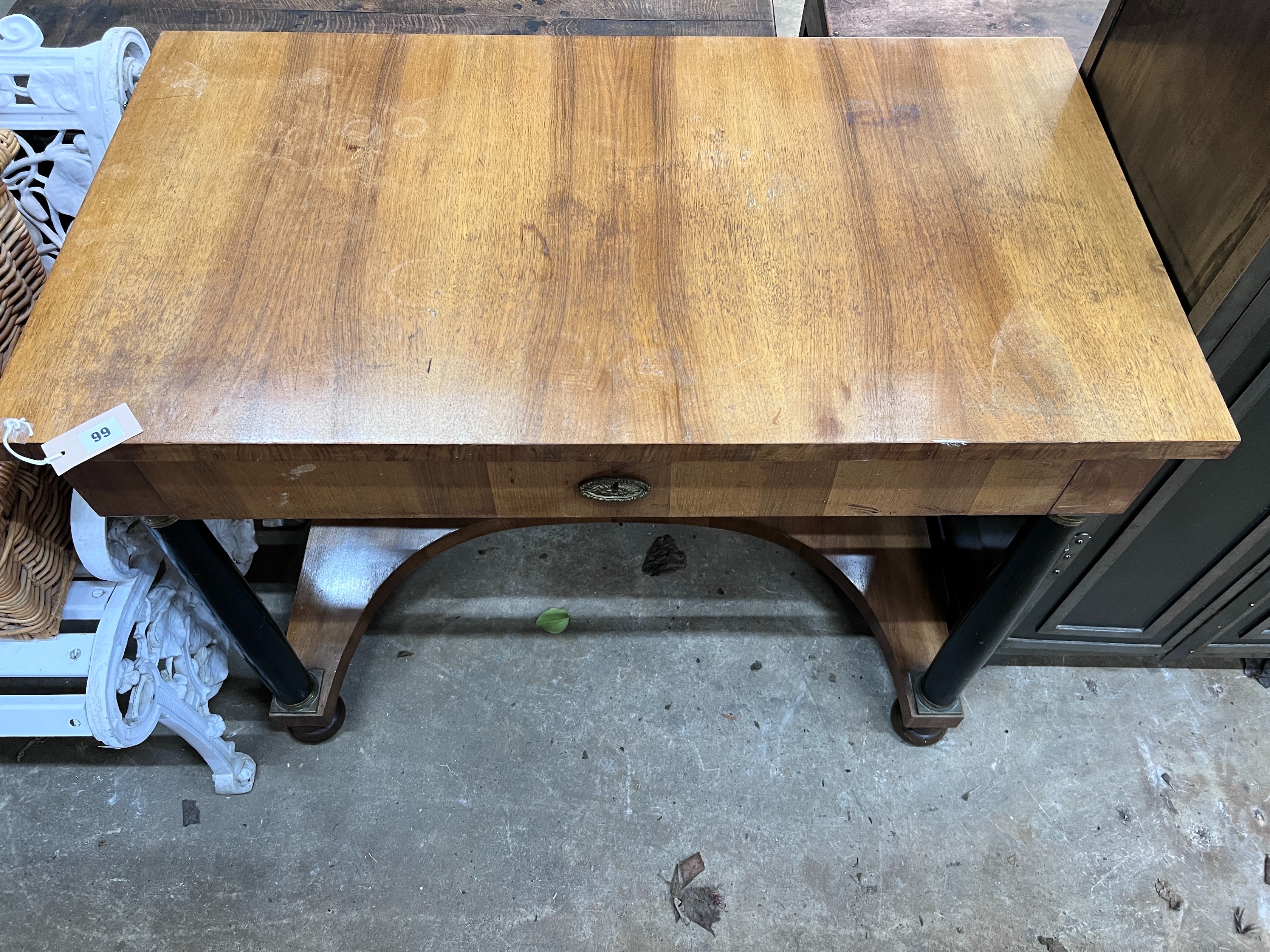 A Biedermeier style mahogany console table, width 104cm, depth 58cm, height 80cm *Please note the sale commences at 9am.
